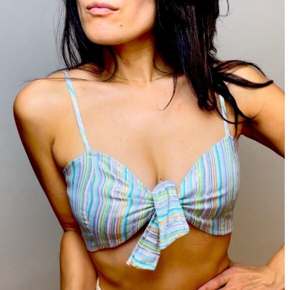 Honey Punch Rainbow Pastel Stripe Metallic Shimmer Bralette Size S - Picture 1 of 4